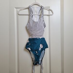 MOLYBELL Women One Piece High Waist Floral Swimsuit Size M